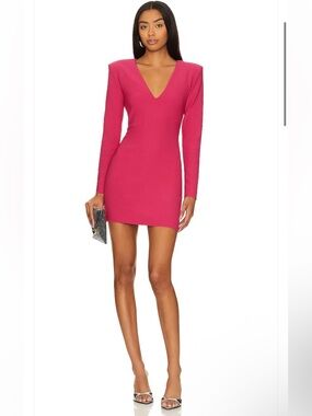 Amanda Uprichard Winfrey Fuchsia V-Neck Long Sleeve Mini Dress NWT $224